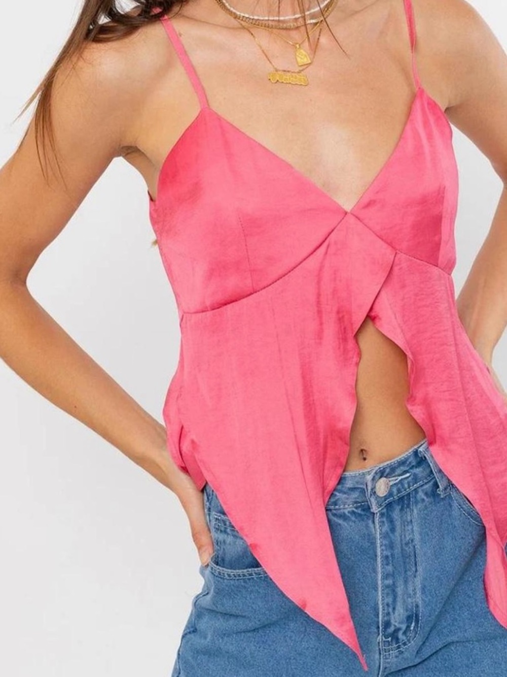 Le Lis Pink Twist-Front Satin Cami